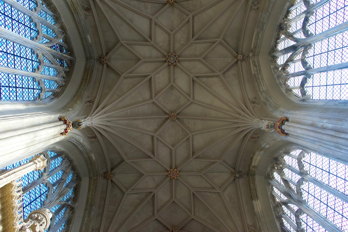 Ceiling and stained glass windows of Winchester Cathedral