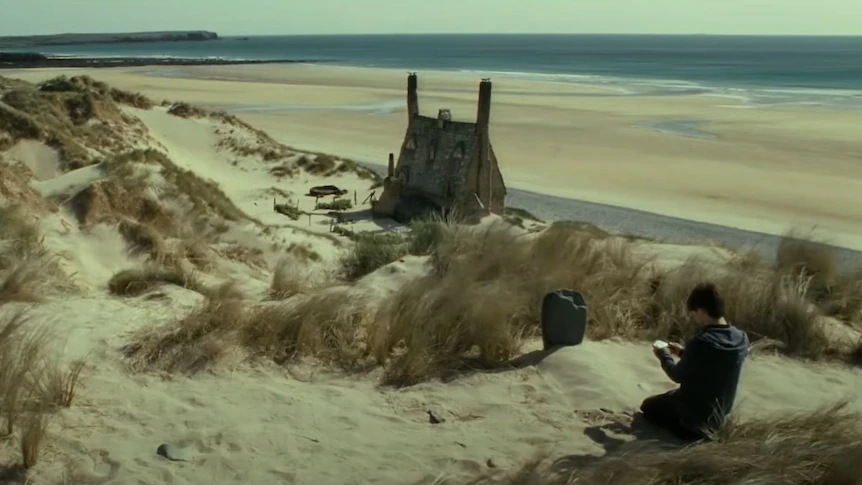 Film still showing a beach location from Harry Potter