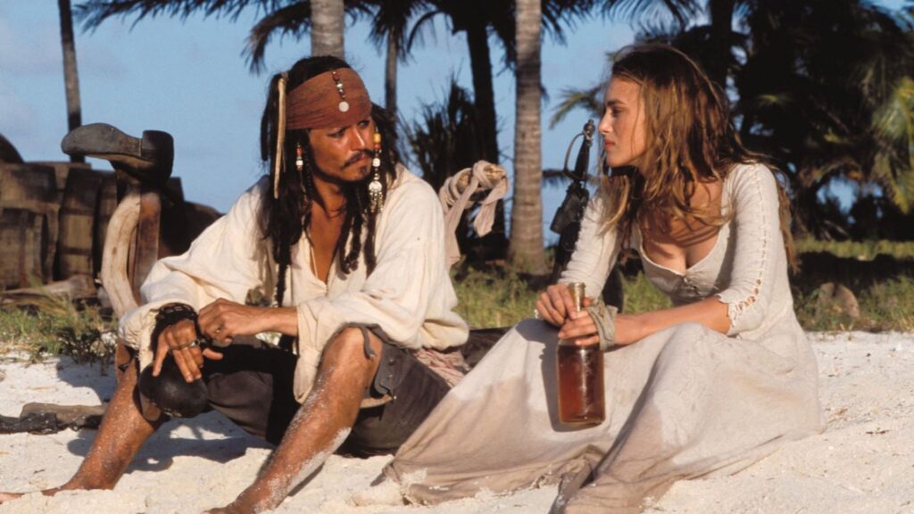 Film still showing a beach filming location from Pirates of the Caribbean