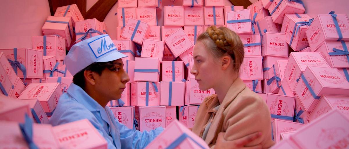 cinematic shot from The Grand Budapest Hotel