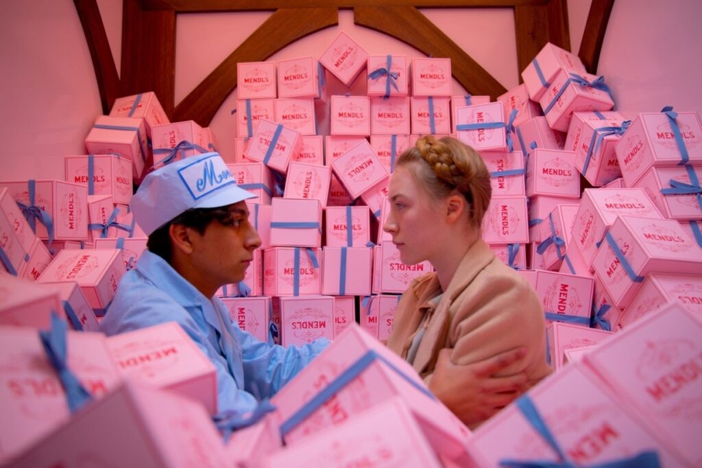 cinematic shot from The Grand Budapest Hotel (2014) showcasing static cinematic shots