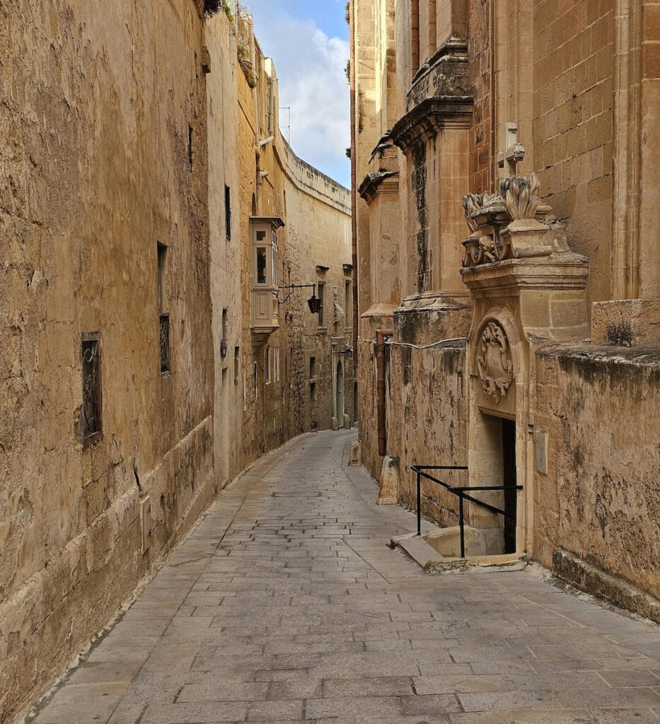 the narrow medieval streets of Mdina, Malta