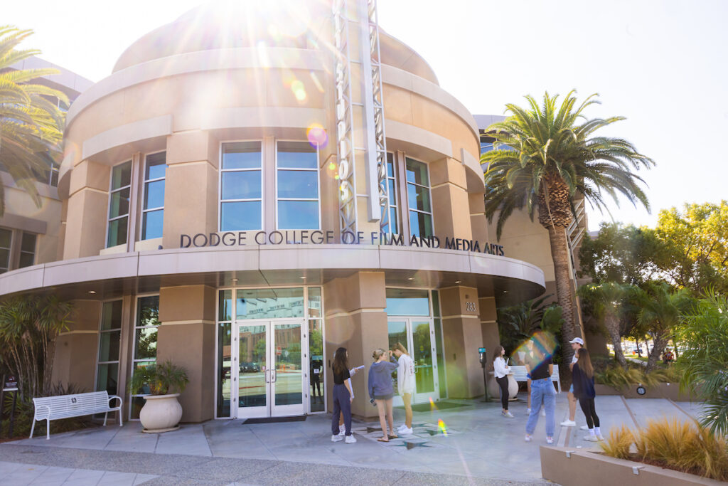 Exterior view of the Dodge College building on the Chapman University campus in Orange California