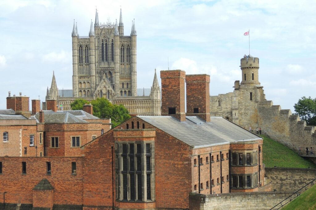 view of Lincoln town with Lincoln Cathedral and castle in the background