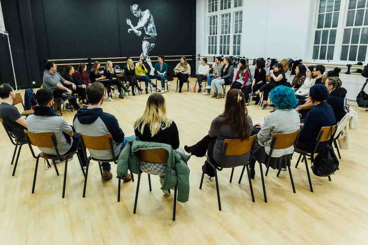 image of a group of film students sat round in a circle