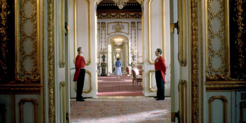 still from the Crown of Lancaster House replicating the ornate interior of Buckingham Palace