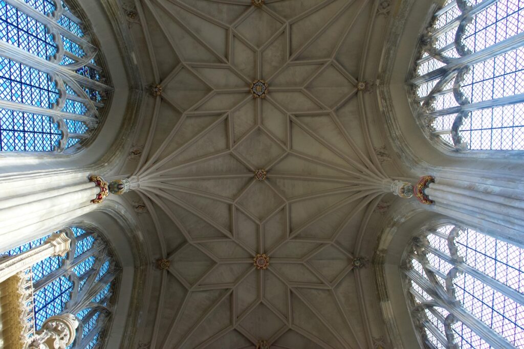 Ceiling and stained glass windows of Winchester Cathedral