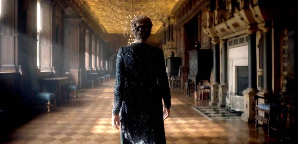 still from the Crown of Hatfield House replicating Buckingham Palace interior