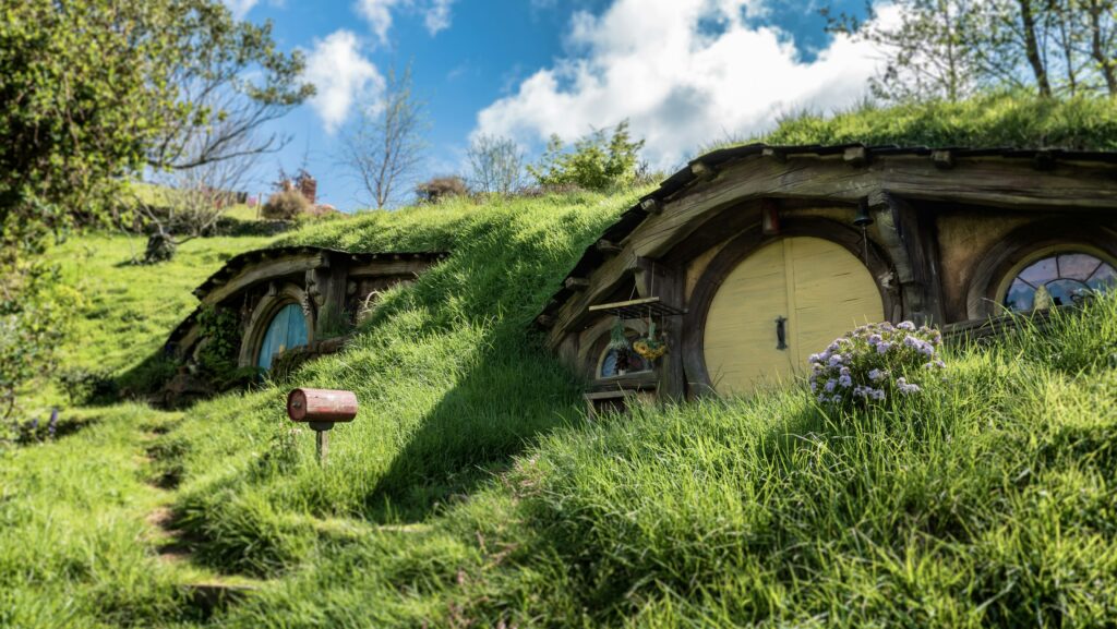 image of the hobbit homes from The Lord of the Rings