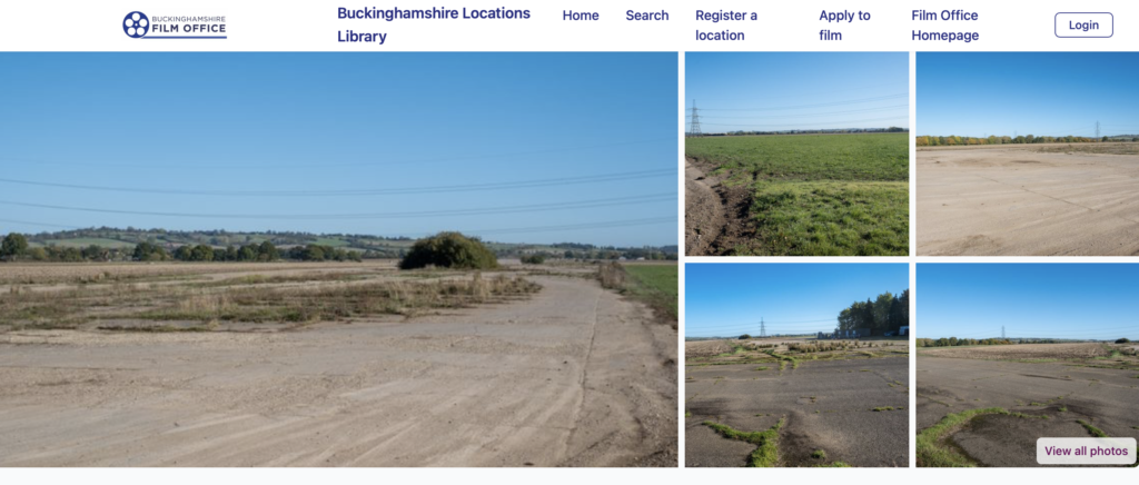 screenshot of buckinghamshire film office's location library