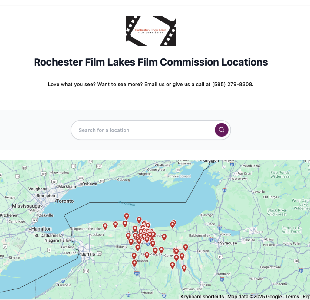 screenshot of rochester film lakes film commission's location library