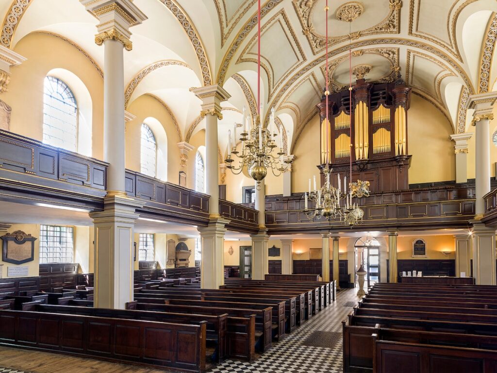 interior chapel scene at St Giles in the Field church 
